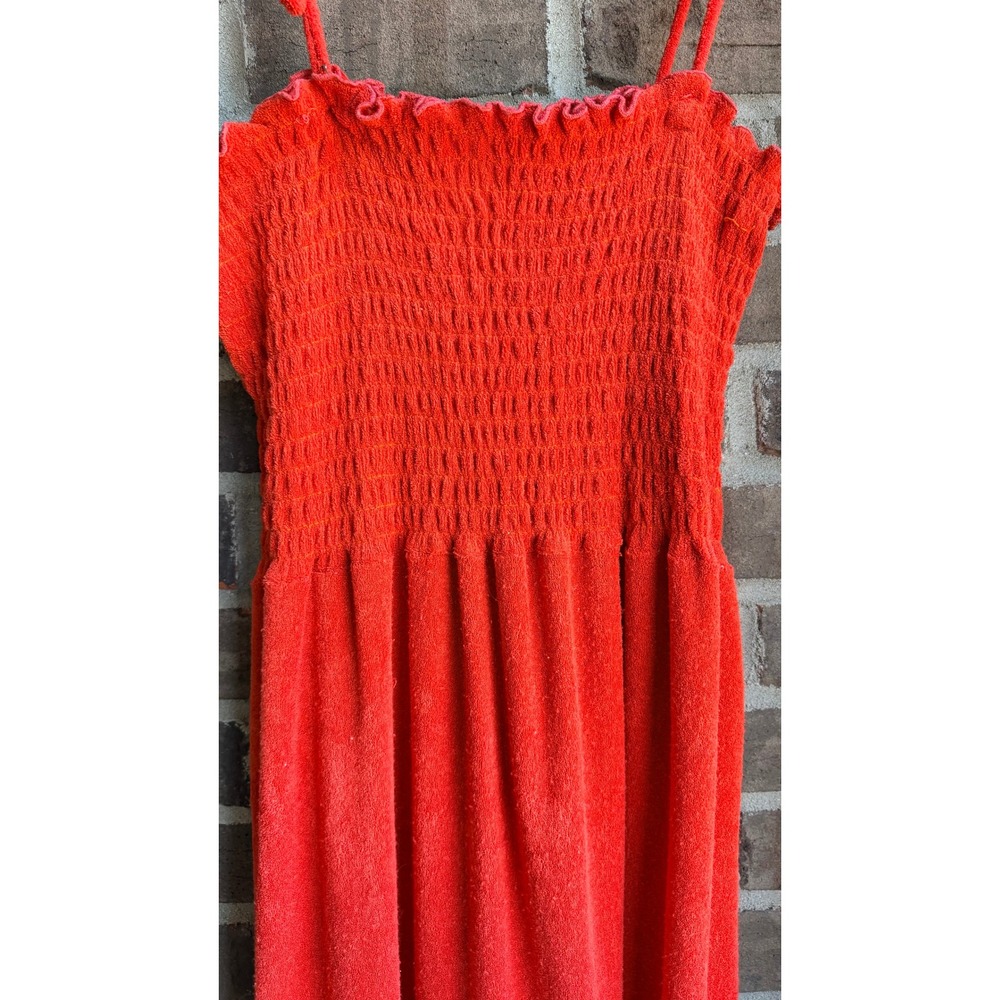 Niki Lu Vintage 70s Terry Cloth Smocked Maxi Dress Cover Up Womens Medium Orange - Picture 2 of 7